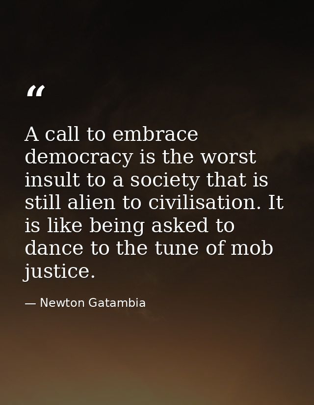 A call to embrace democracy is the worst insult to a society that is still alien to civilisation. It is like being asked — Newton Gatambia