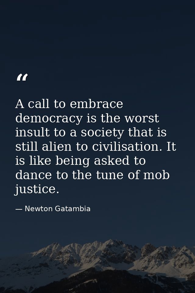 A call to embrace democracy is the worst insult to a society that is still alien to civilisation. It is like being asked — Newton Gatambia