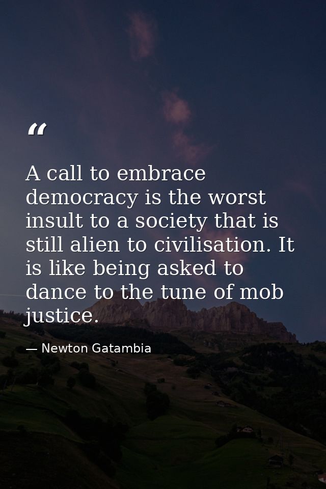 A call to embrace democracy is the worst insult to a society that is still alien to civilisation. It is like being asked — Newton Gatambia