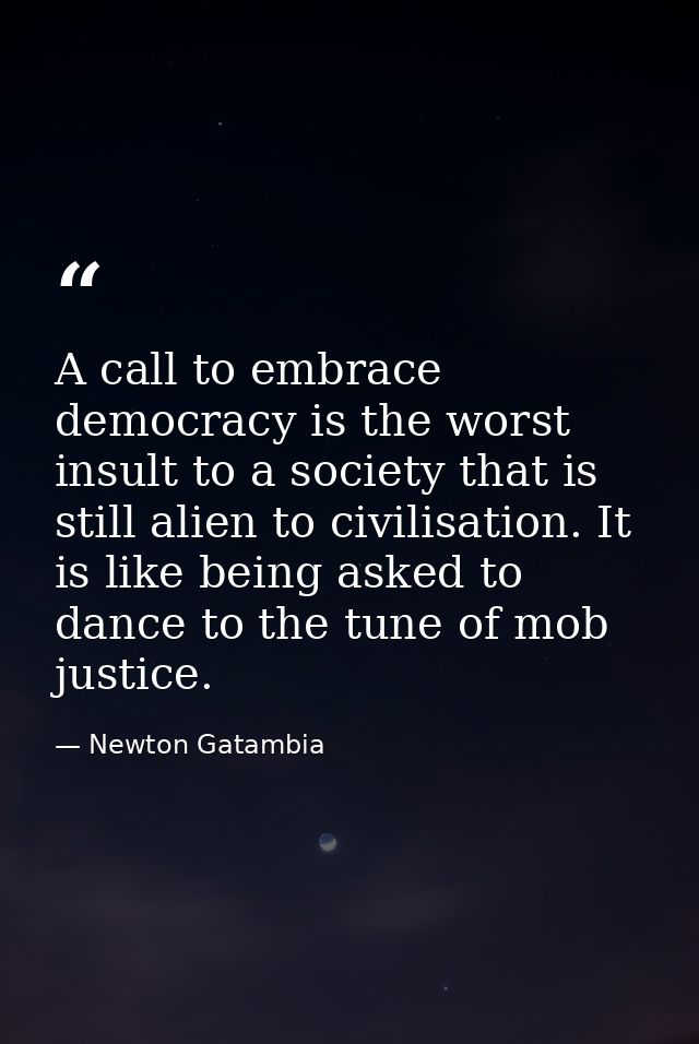 A call to embrace democracy is the worst insult to a society that is still alien to civilisation. It is like being asked — Newton Gatambia