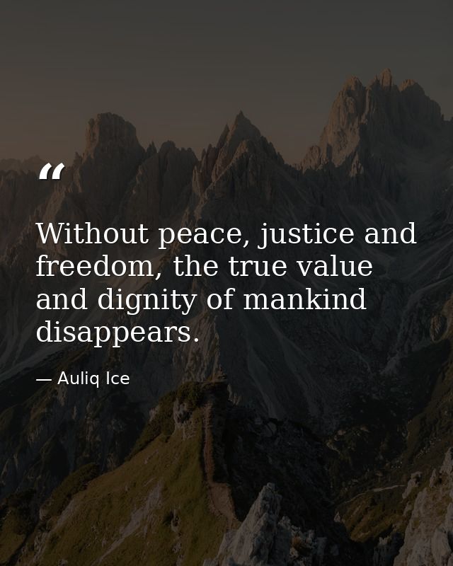 Without peace, justice and freedom, the true value and dignity of mankind disappears. — Auliq Ice
