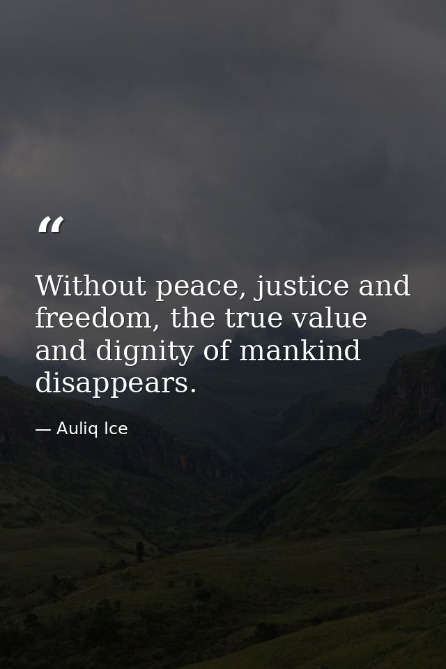 Without peace, justice and freedom, the true value and dignity of mankind disappears. — Auliq Ice