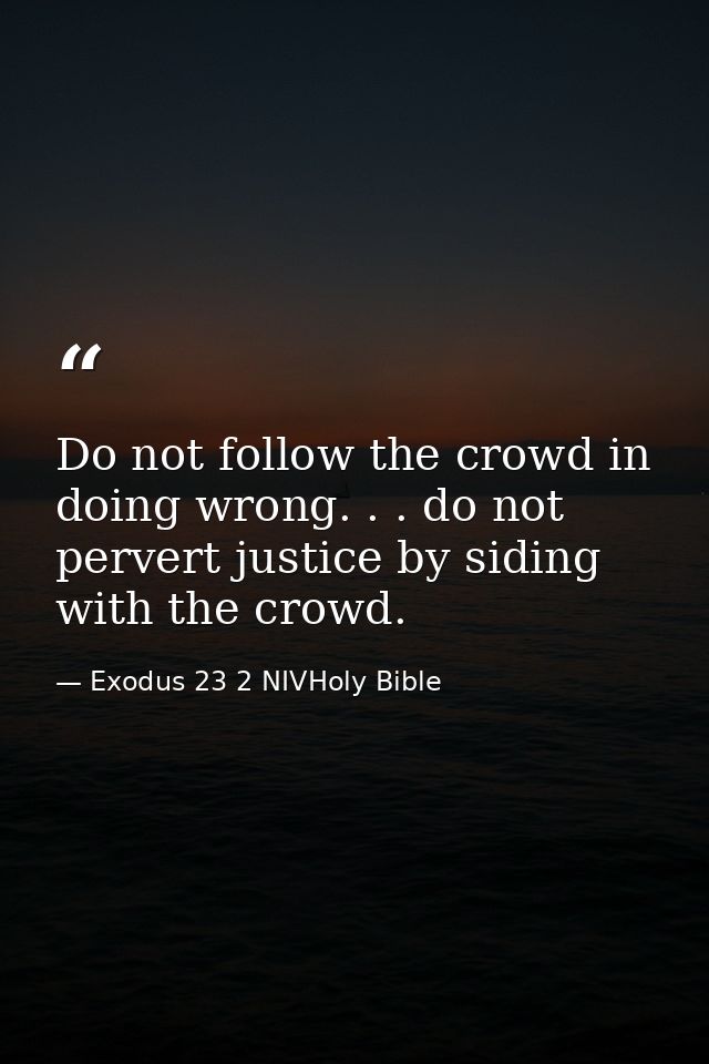 Do not follow the crowd in doing wrong. . . do not pervert justice by siding with the crowd. — Exodus 23 2 NIVHoly Bible