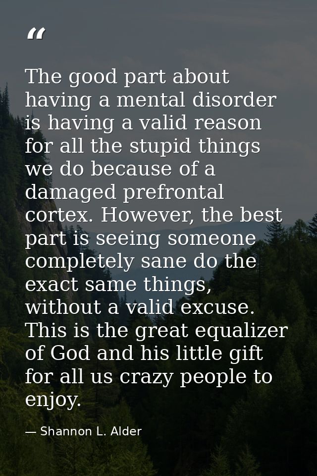 The good part about having a mental disorder is having a valid reason for all the stupid things we do because of a damag — Shannon L. Alder