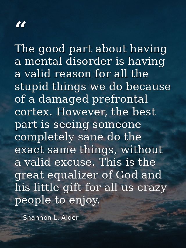 The good part about having a mental disorder is having a valid reason for all the stupid things we do because of a damag — Shannon L. Alder