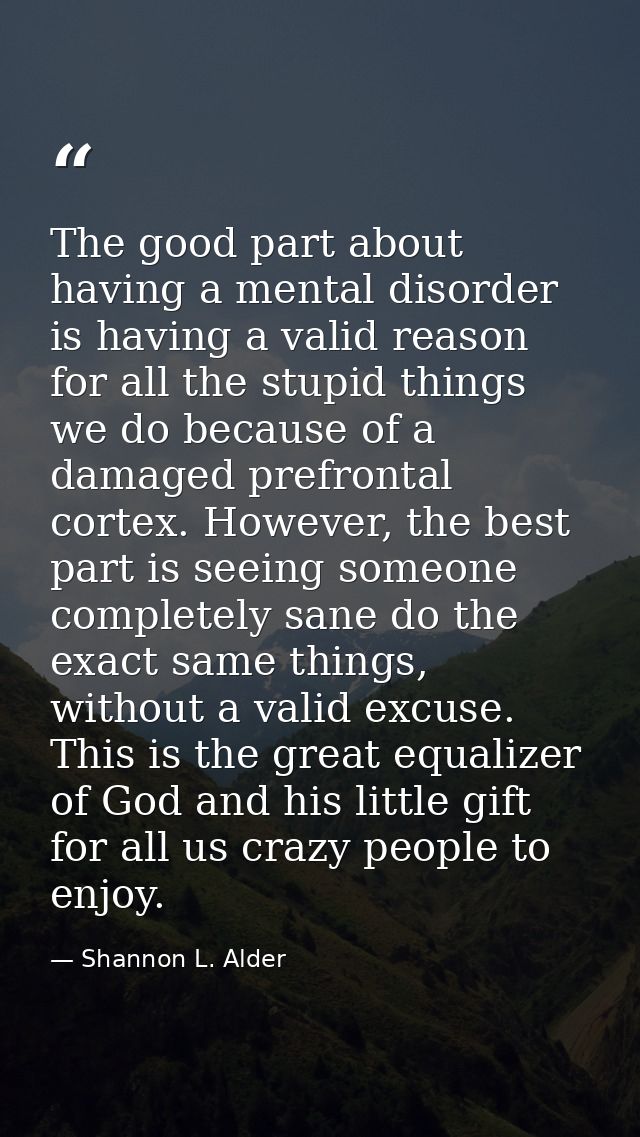 The good part about having a mental disorder is having a valid reason for all the stupid things we do because of a damag — Shannon L. Alder