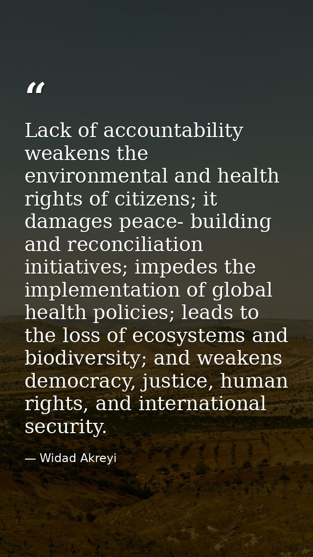 Lack of accountability weakens the environmental and health rights of citizens; it damages peace- building and reconcili — Widad Akreyi
