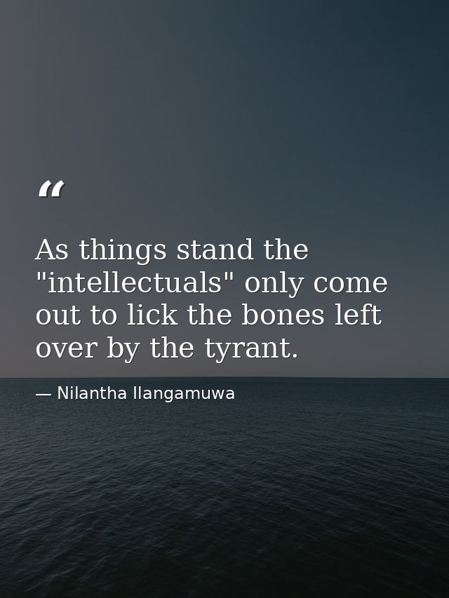 As things stand the "intellectuals" only come out to lick the bones left over by the tyrant. — Nilantha Ilangamuwa
