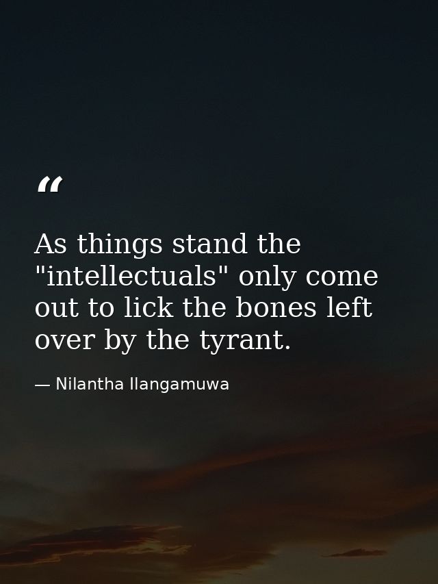 As things stand the "intellectuals" only come out to lick the bones left over by the tyrant. — Nilantha Ilangamuwa
