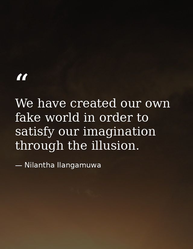 We have created our own fake world in order to satisfy our imagination through the illusion. — Nilantha Ilangamuwa