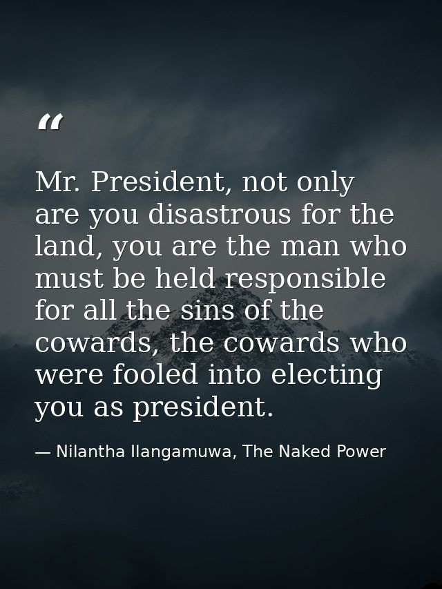 Mr. President, not only are you disastrous for the land, you are the man who must be held responsible for all the sins o — Nilantha Ilangamuwa, The Naked Power