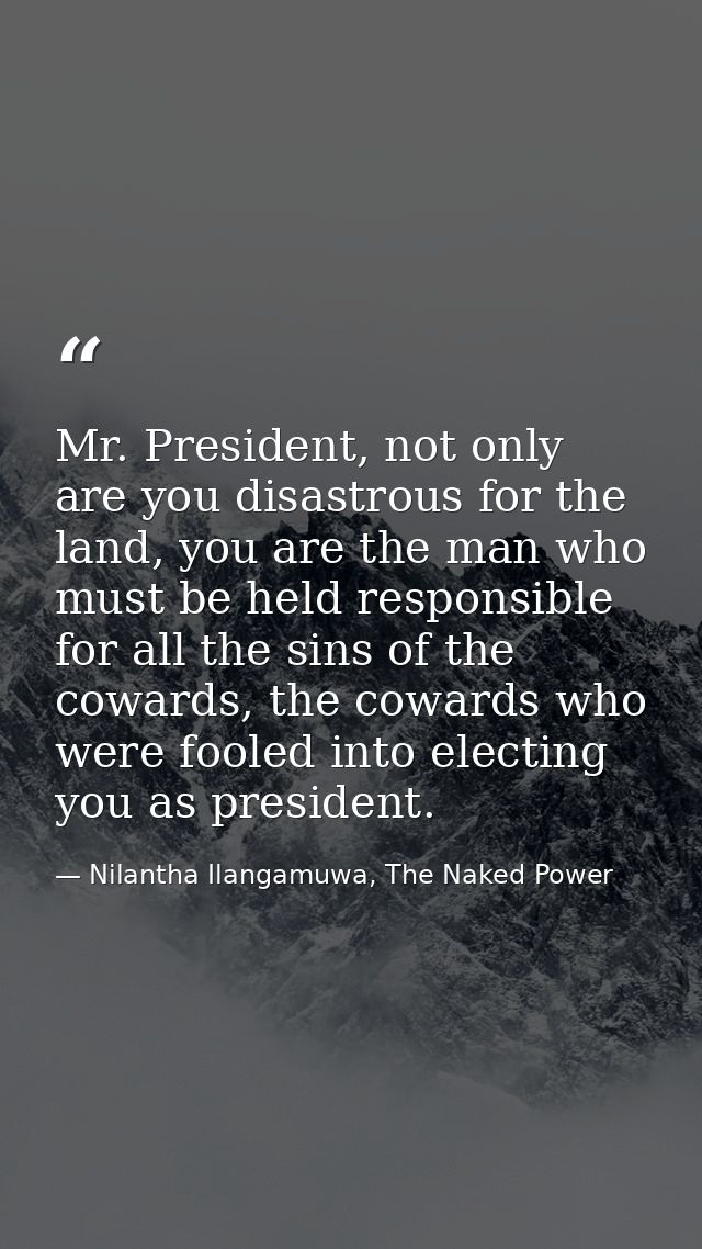 Mr. President, not only are you disastrous for the land, you are the man who must be held responsible for all the sins o — Nilantha Ilangamuwa, The Naked Power