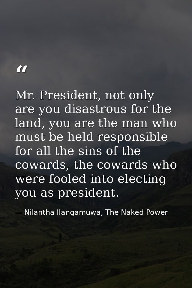 Mr. President, not only are you disastrous for the land, you are the man who must be held responsible for all the sins o — Nilantha Ilangamuwa, The Naked Power