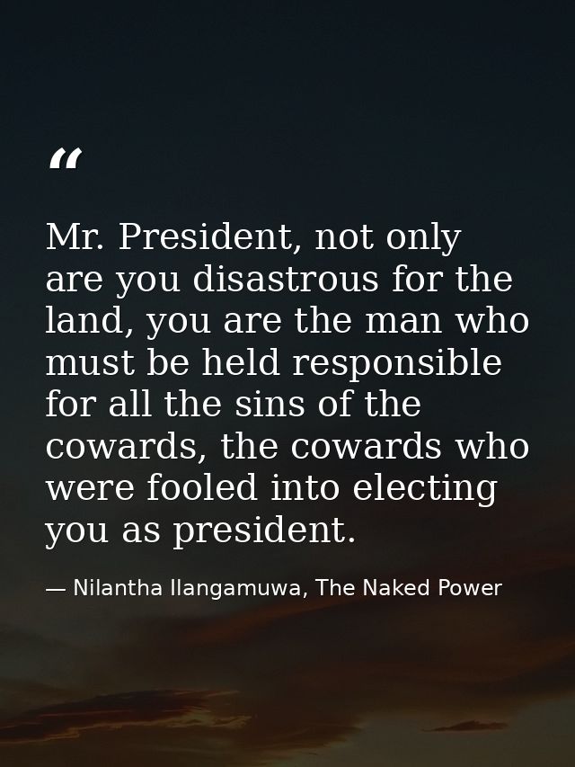 Mr. President, not only are you disastrous for the land, you are the man who must be held responsible for all the sins o — Nilantha Ilangamuwa, The Naked Power