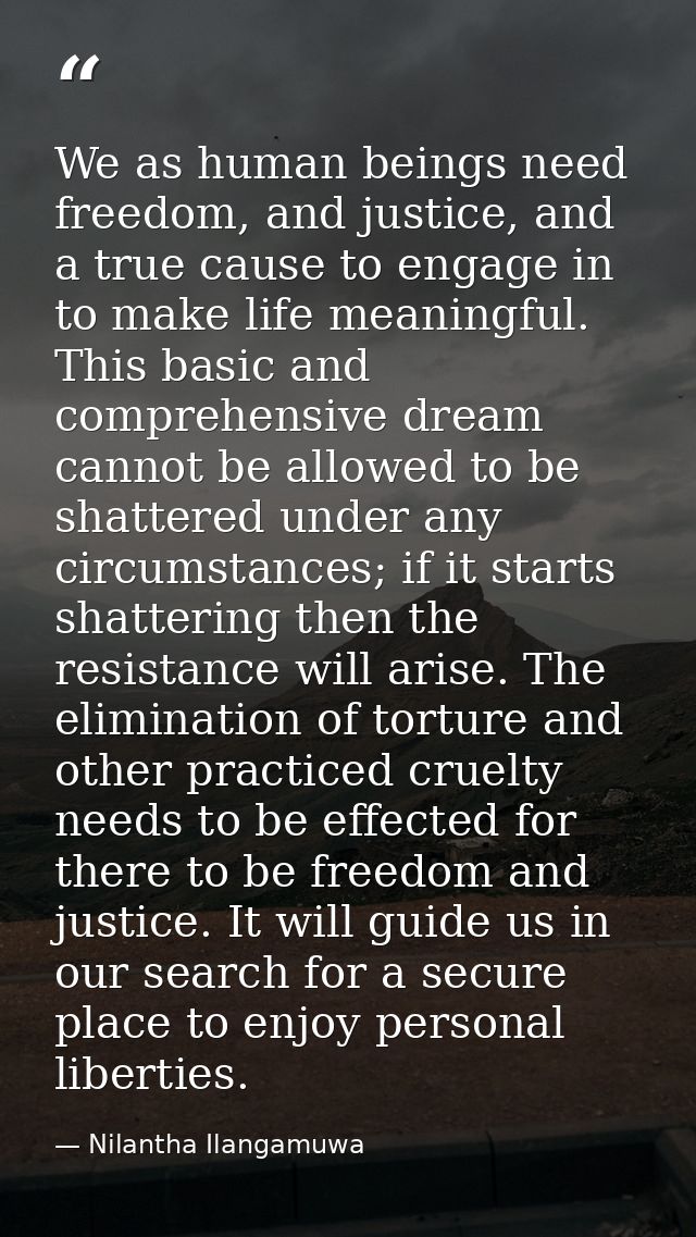 We as human beings need freedom, and justice, and a true cause to engage in to make life meaningful. This basic and comp — Nilantha Ilangamuwa