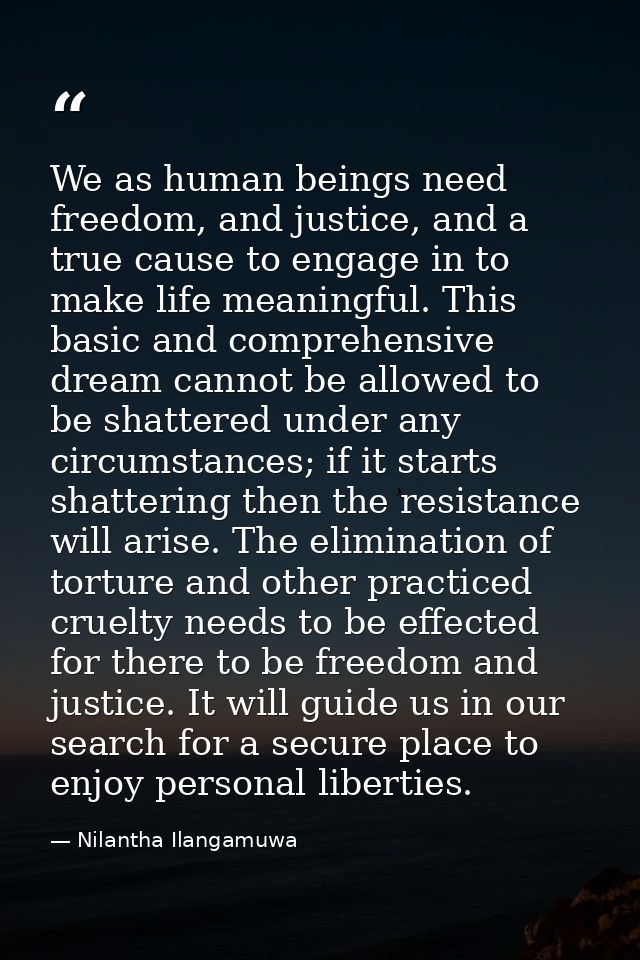 We as human beings need freedom, and justice, and a true cause to engage in to make life meaningful. This basic and comp — Nilantha Ilangamuwa