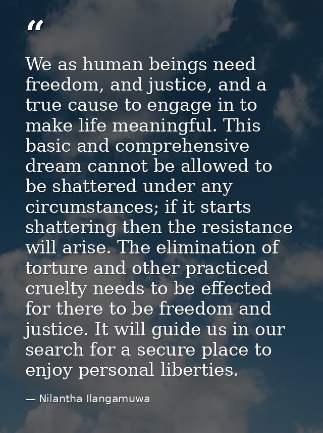 We as human beings need freedom, and justice, and a true cause to engage in to make life meaningful. This basic and comp — Nilantha Ilangamuwa