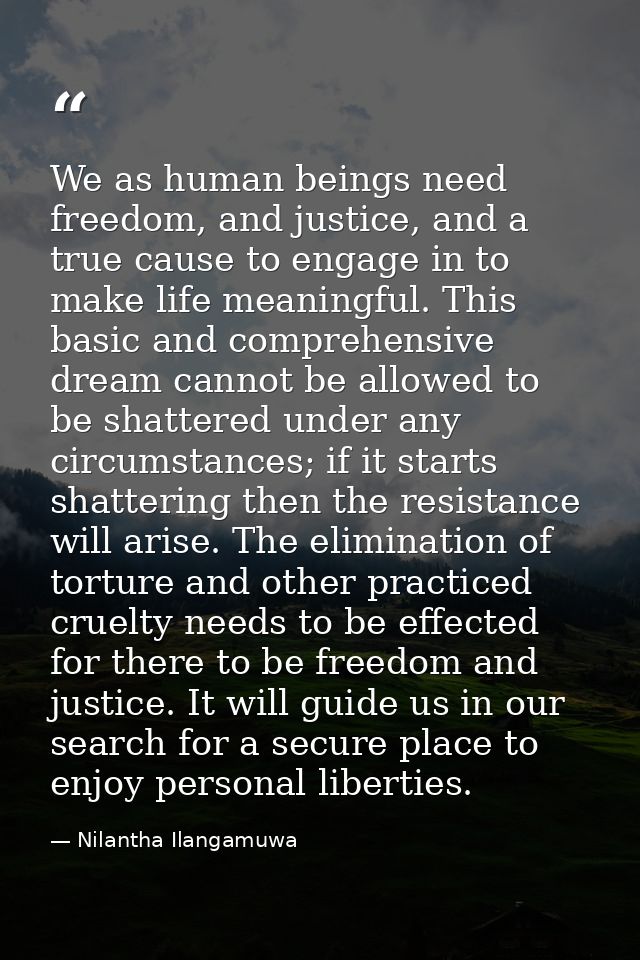 We as human beings need freedom, and justice, and a true cause to engage in to make life meaningful. This basic and comp — Nilantha Ilangamuwa