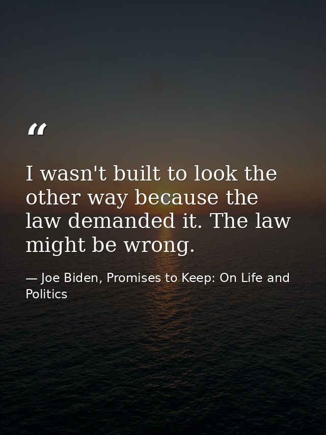 I wasn't built to look the other way because the law demanded it. The law might be wrong. — Joe Biden, Promises to Keep: On Life and Politics