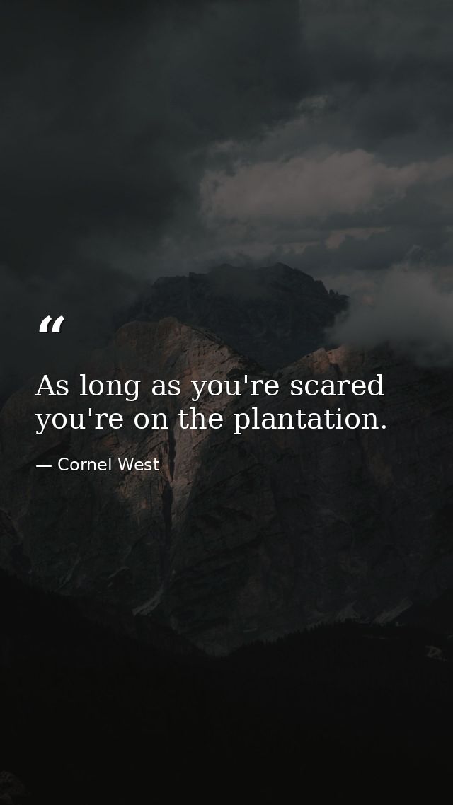 As long as you're scared you're on the plantation. — Cornel West