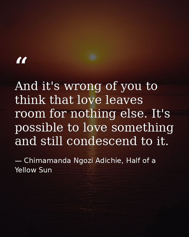 And it's wrong of you to think that love leaves room for nothing else. It's possible to love something and still condesc — Chimamanda Ngozi Adichie, Half of a Yellow Sun