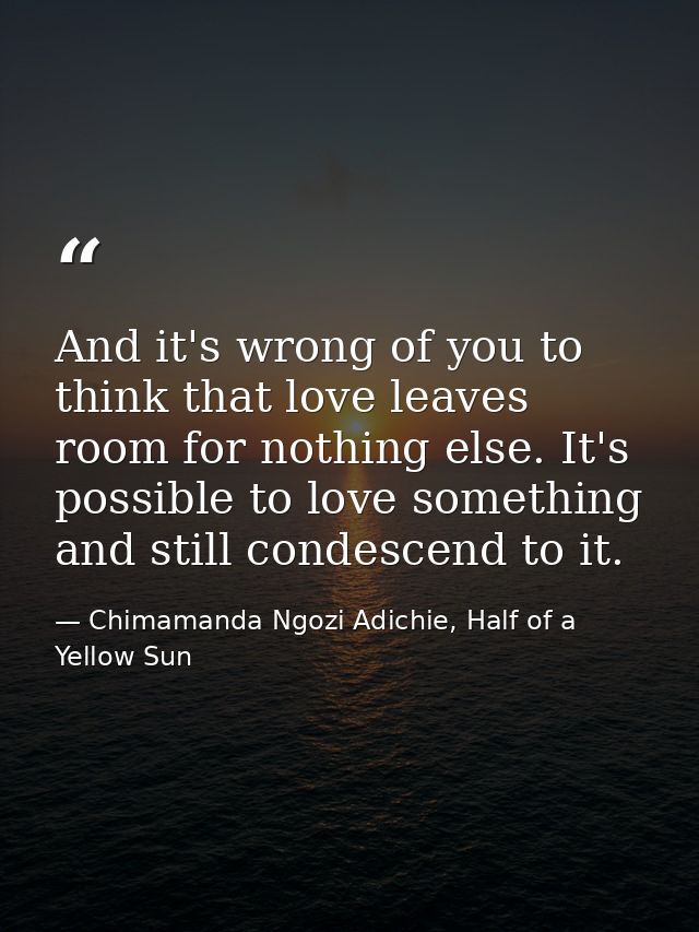 And it's wrong of you to think that love leaves room for nothing else. It's possible to love something and still condesc — Chimamanda Ngozi Adichie, Half of a Yellow Sun