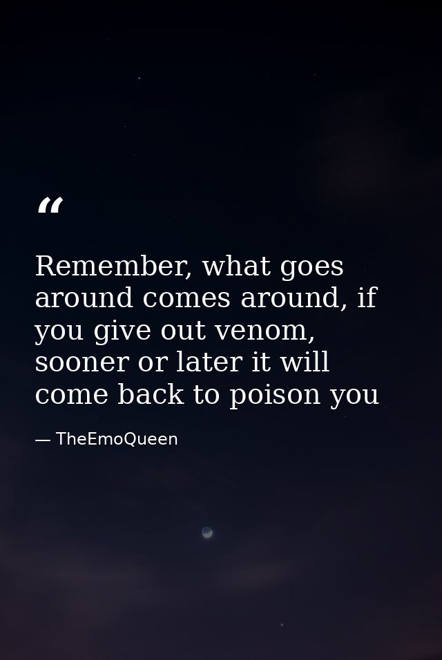 Remember, what goes around comes around, if you give out venom, sooner or later it will come back to poison you — TheEmoQueen