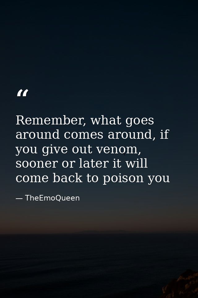 Remember, what goes around comes around, if you give out venom, sooner or later it will come back to poison you — TheEmoQueen
