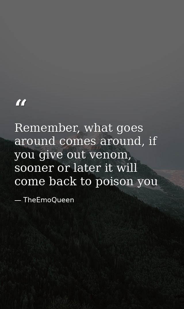 Remember, what goes around comes around, if you give out venom, sooner or later it will come back to poison you — TheEmoQueen