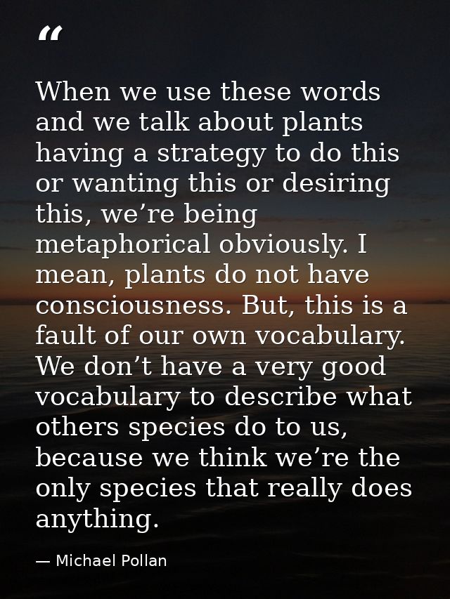 When we use these words and we talk about plants having a strategy to do this or wanting this or desiring this, we’re be — Michael Pollan