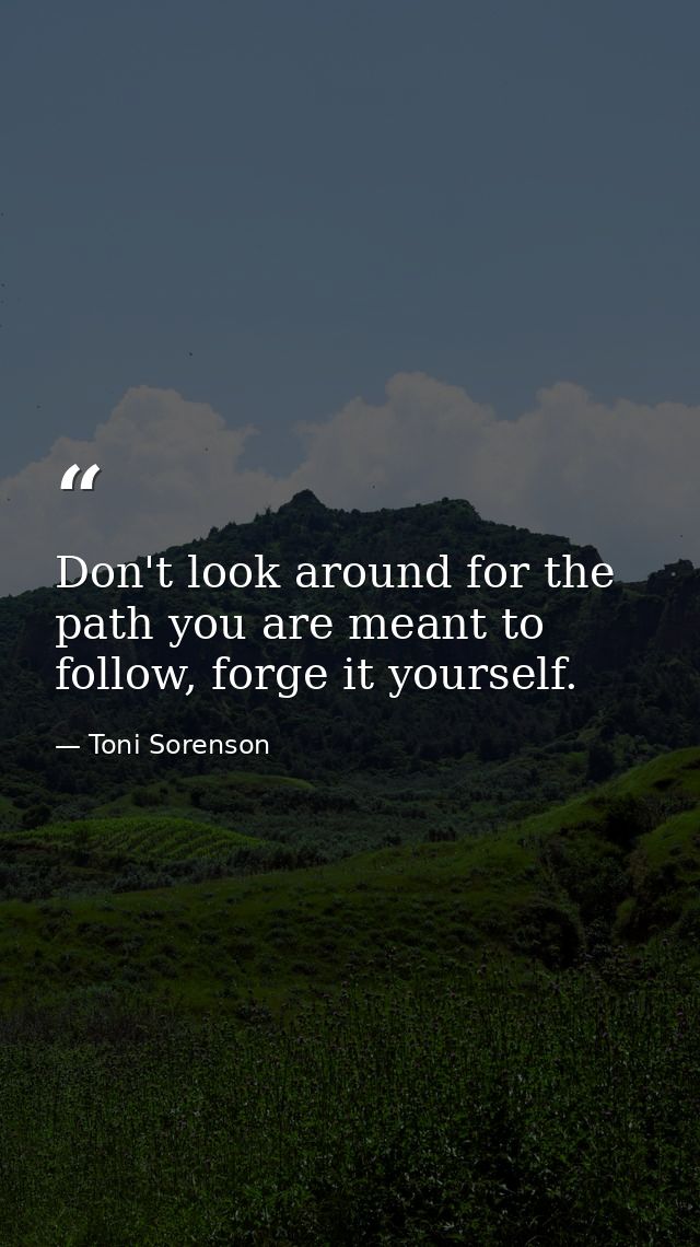 Don't look around for the path you are meant to follow, forge it yourself. — Toni Sorenson