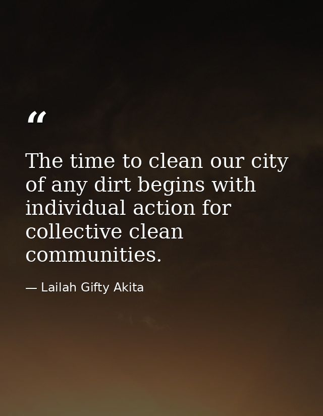 The time to clean our city of any dirt begins with individual action for collective clean communities. — Lailah Gifty Akita