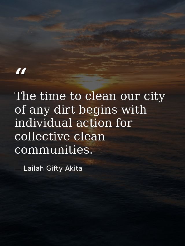 The time to clean our city of any dirt begins with individual action for collective clean communities. — Lailah Gifty Akita