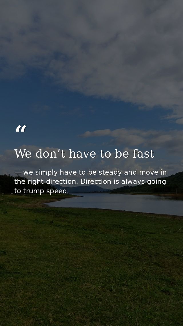 We don’t have to be fast — we simply have to be steady and move in the right direction. Direction is always going to trump speed.