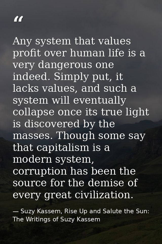 Any system that values profit over human life is a very dangerous one indeed. Simply put, it lacks values, and such a sy — Suzy Kassem, Rise Up and Salute the Sun: The Writings of Suzy Kassem