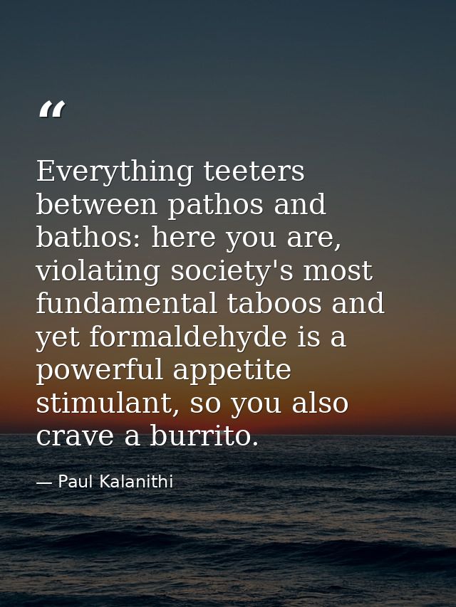 Everything teeters between pathos and bathos: here you are, violating society's most fundamental taboos and yet formalde — Paul Kalanithi