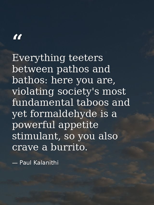 Everything teeters between pathos and bathos: here you are, violating society's most fundamental taboos and yet formalde — Paul Kalanithi