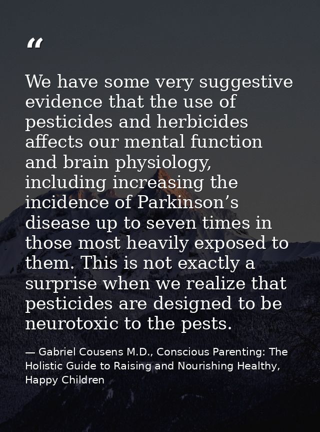 We have some very suggestive evidence that the use of pesticides and herbicides affects our mental function and brain ph — Gabriel Cousens M.D., Conscious Parenting: The Holistic Guide to Raising and Nourishing Healthy, Happy Children