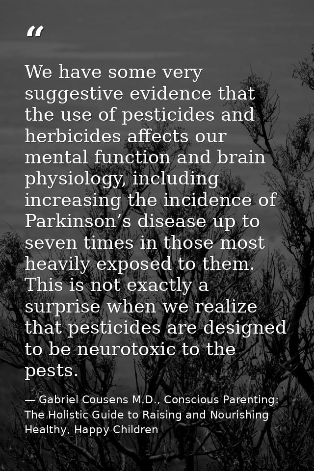 We have some very suggestive evidence that the use of pesticides and herbicides affects our mental function and brain ph — Gabriel Cousens M.D., Conscious Parenting: The Holistic Guide to Raising and Nourishing Healthy, Happy Children