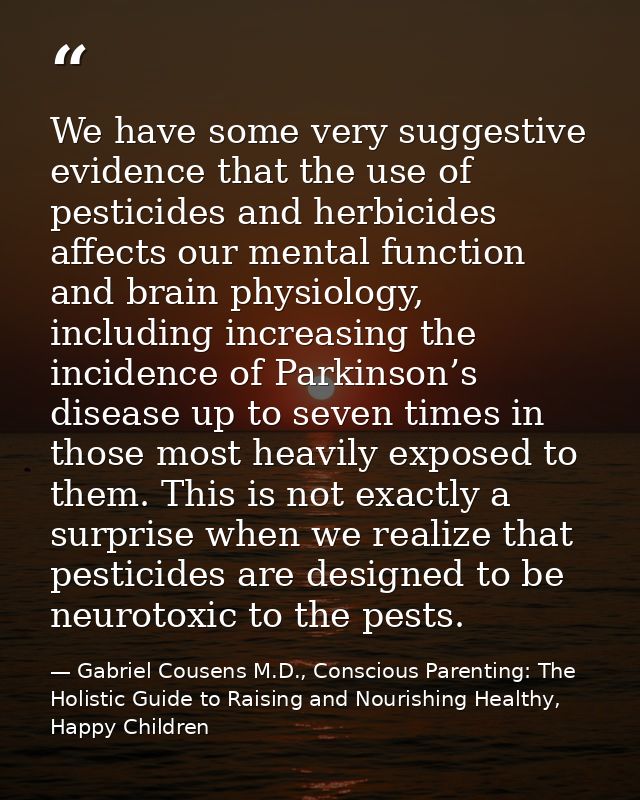 We have some very suggestive evidence that the use of pesticides and herbicides affects our mental function and brain ph — Gabriel Cousens M.D., Conscious Parenting: The Holistic Guide to Raising and Nourishing Healthy, Happy Children