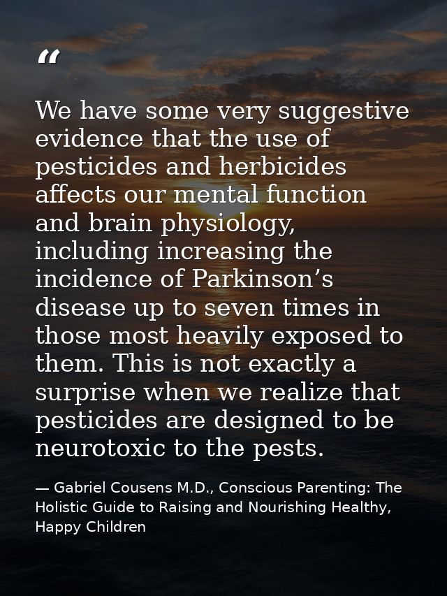 We have some very suggestive evidence that the use of pesticides and herbicides affects our mental function and brain ph — Gabriel Cousens M.D., Conscious Parenting: The Holistic Guide to Raising and Nourishing Healthy, Happy Children