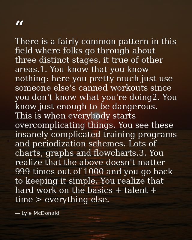 There is a fairly common pattern in this field where folks go through about three distinct stages. it true of other area — Lyle McDonald