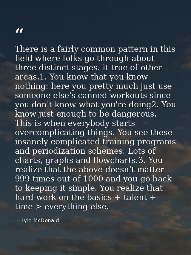 There is a fairly common pattern in this field where folks go through about three distinct stages. it true of other area — Lyle McDonald