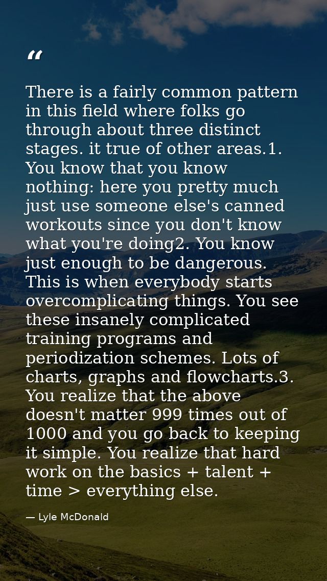 There is a fairly common pattern in this field where folks go through about three distinct stages. it true of other area — Lyle McDonald
