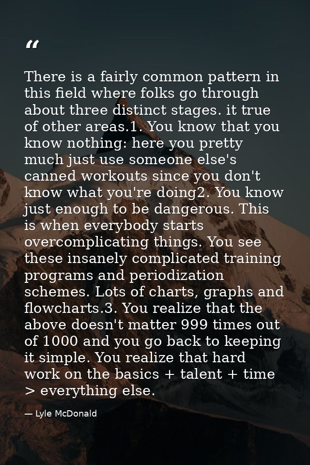 There is a fairly common pattern in this field where folks go through about three distinct stages. it true of other area — Lyle McDonald