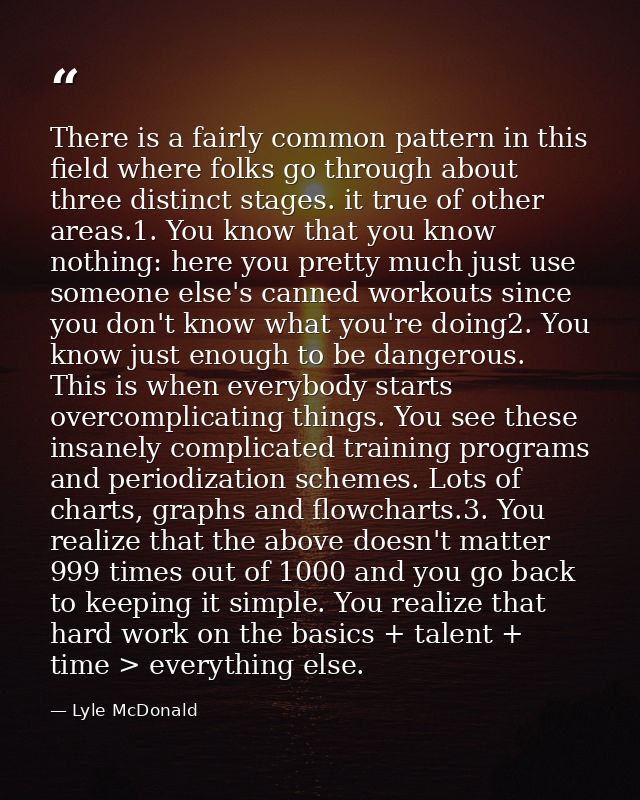 There is a fairly common pattern in this field where folks go through about three distinct stages. it true of other area — Lyle McDonald