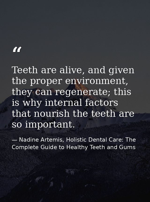 Teeth are alive, and given the proper environment, they can regenerate; this is why internal factors that nourish the te — Nadine Artemis, Holistic Dental Care: The Complete Guide to Healthy Teeth and Gums