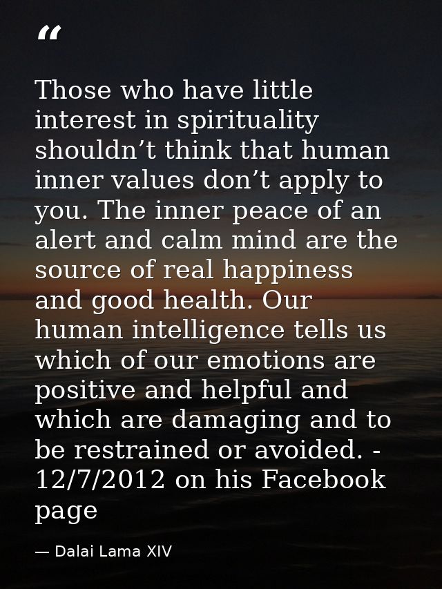 Those who have little interest in spirituality shouldn’t think that human inner values don’t apply to you. The inner pea — Dalai Lama XIV