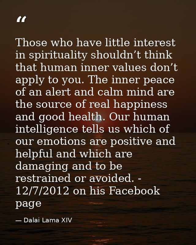 Those who have little interest in spirituality shouldn’t think that human inner values don’t apply to you. The inner pea — Dalai Lama XIV