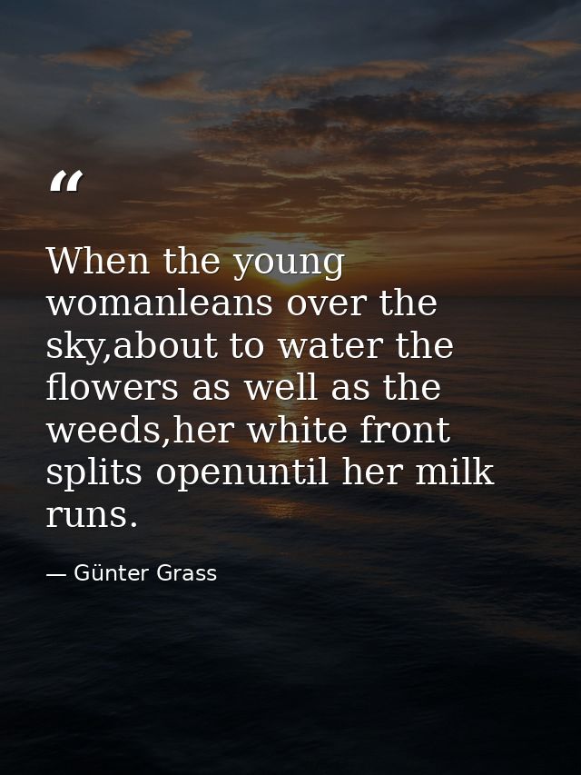 When the young womanleans over the sky,about to water the flowers as well as the weeds,her white front splits openuntil  — Günter Grass